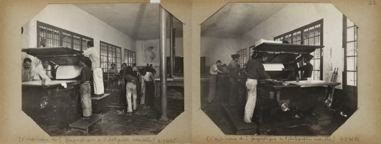 Hanoi (1896-1900) - L’imprimerie du S. Géographique en 2 photographies assemblée - Xưởng in của Sở Địa dư
